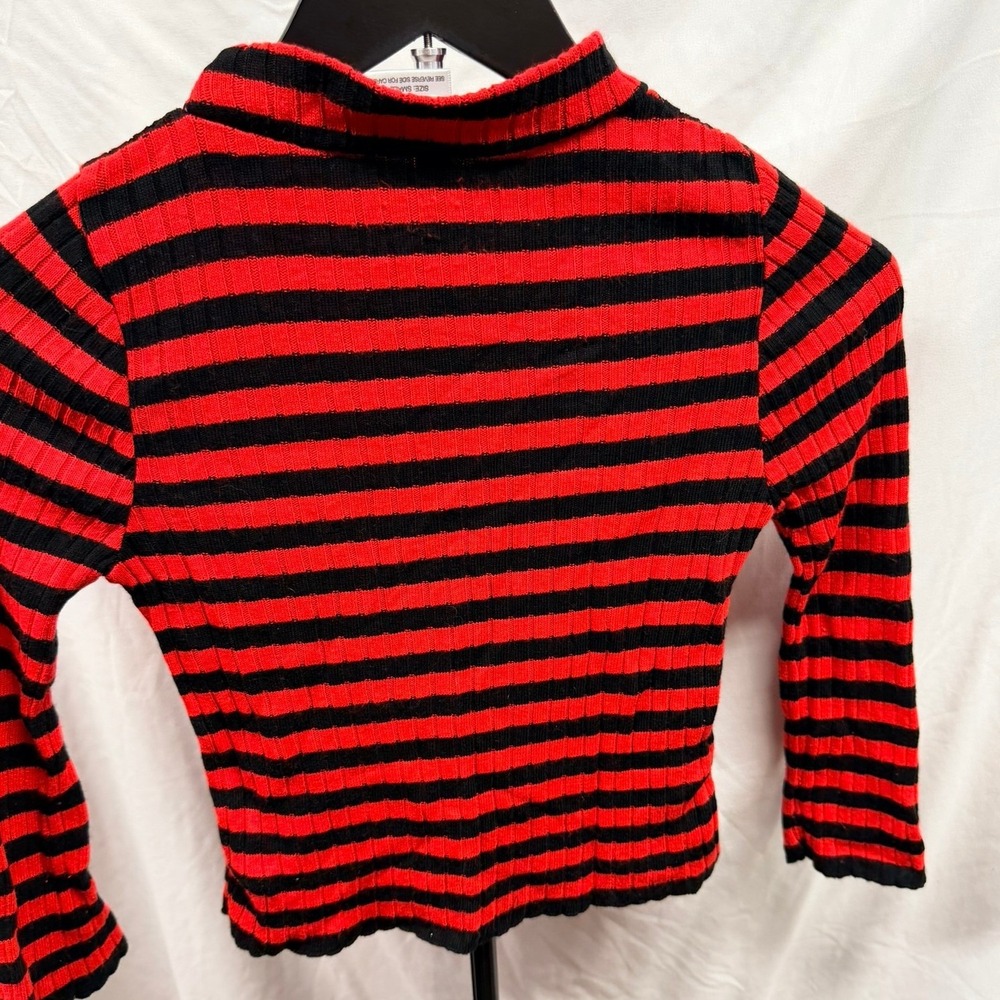 American Girl VIntage Y2K Kids Red Black Striped Mock Neck Ribbed Knit Top Small - Picture 7 of 7